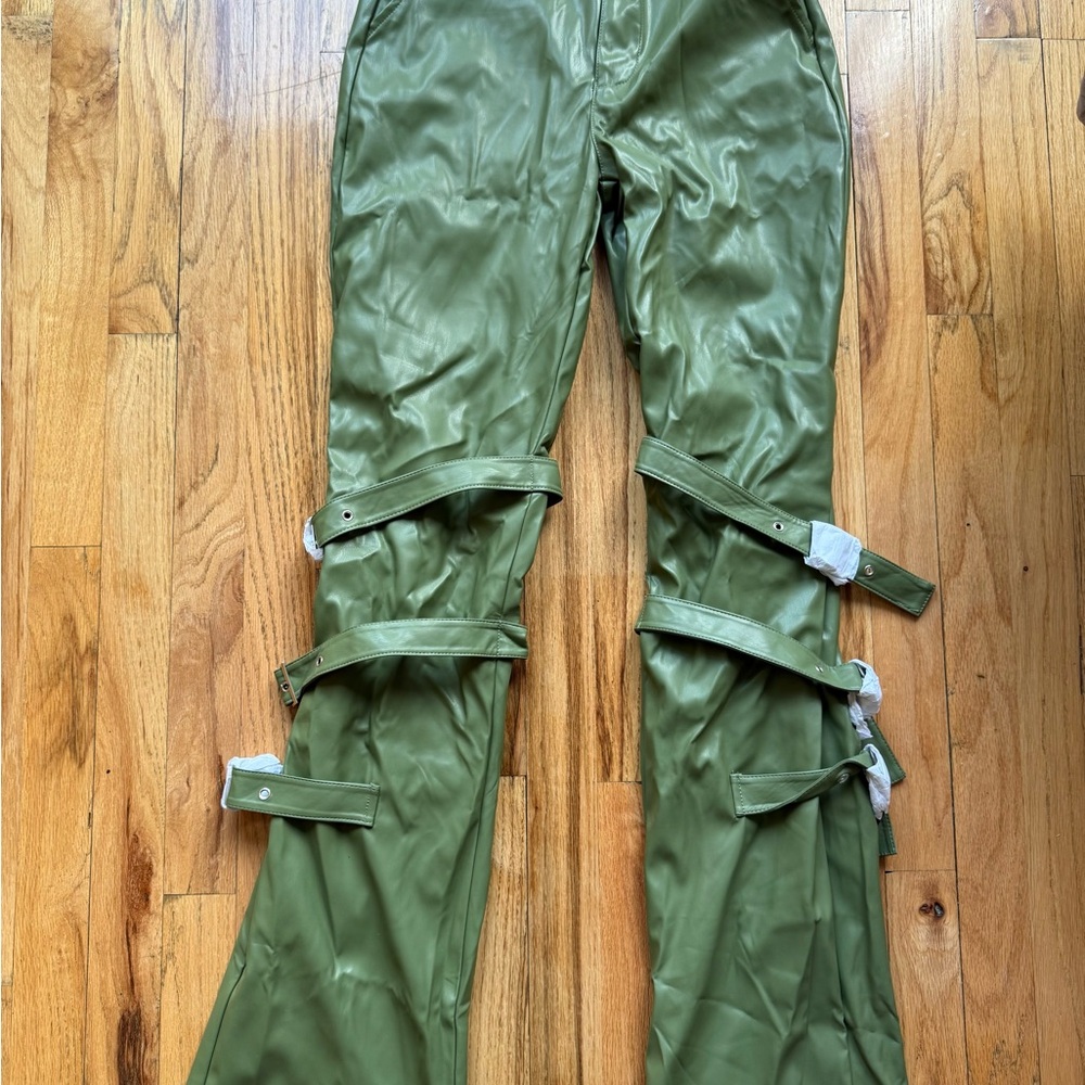 Green Faux Leather Pants